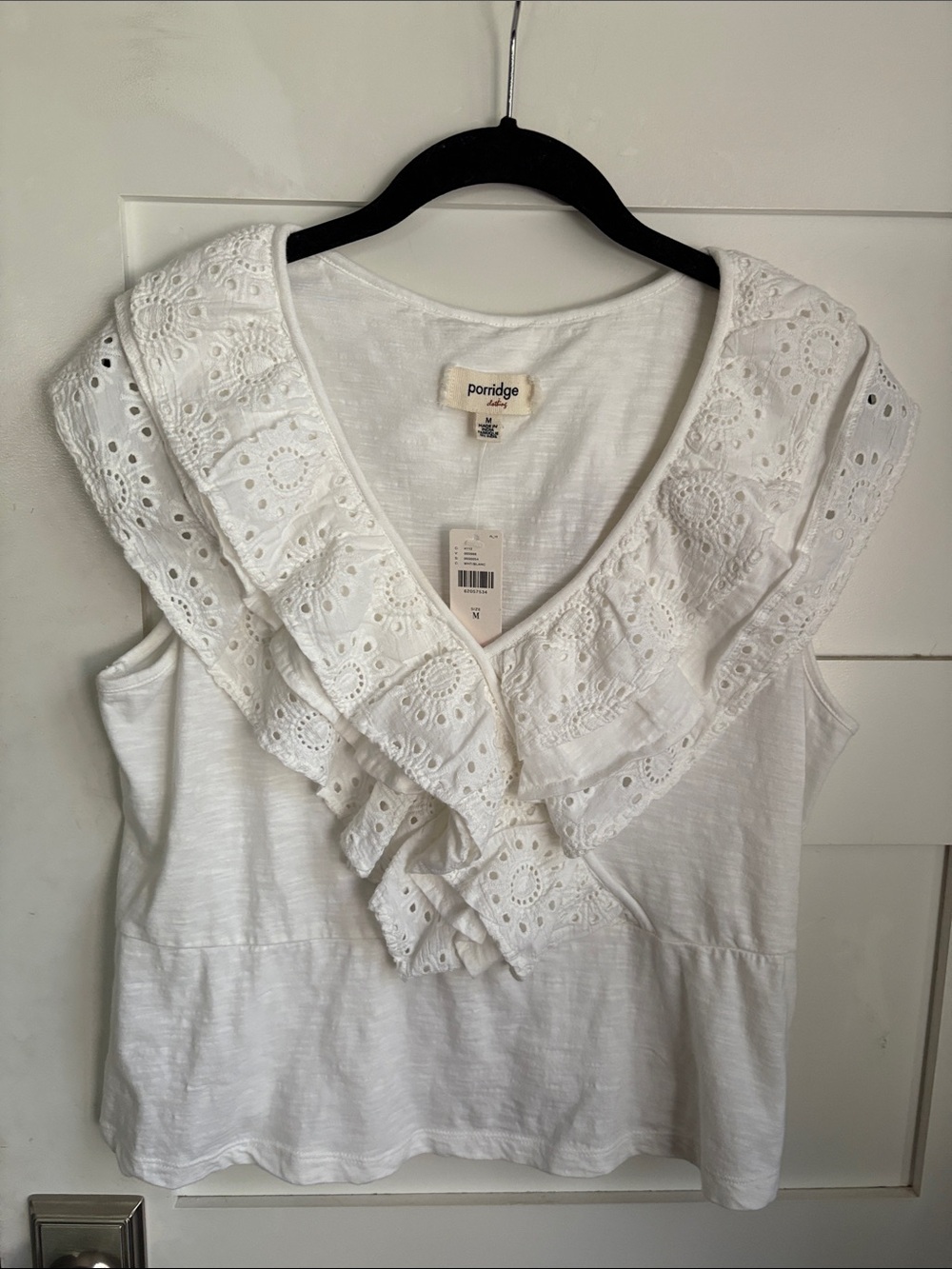 Porridge White Eyelet Ruffle V-Neck Tank